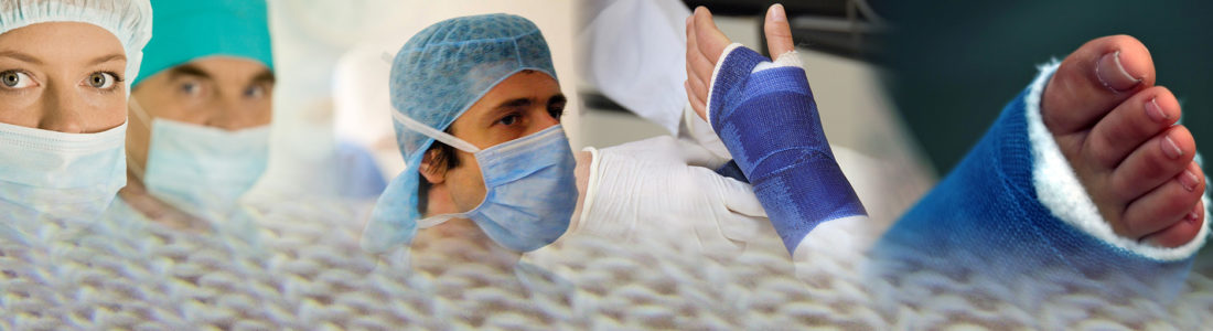 Portrait of female surgeon wearing protective mask on background of her colleagues